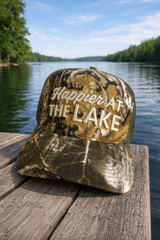 Happier At The Lake Camo Hat