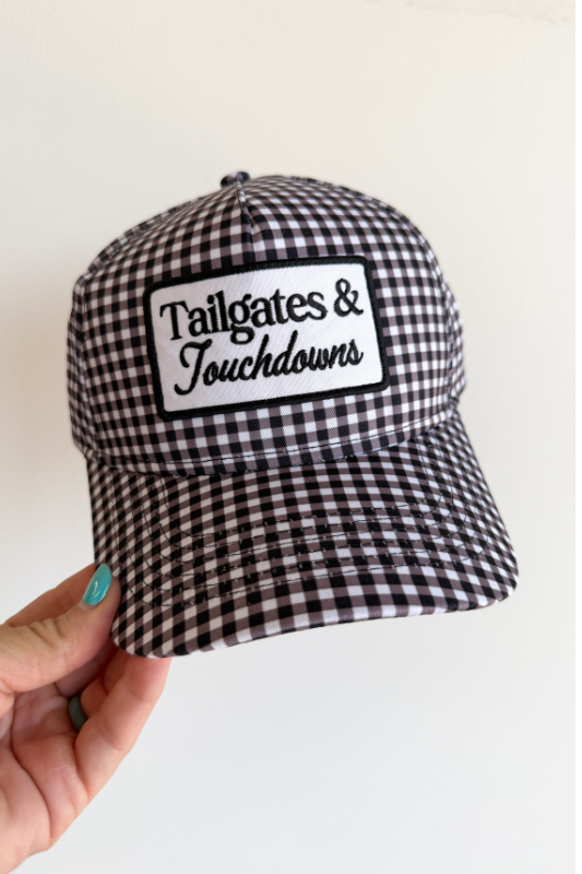 Tailgates & Touchdowns Gingham Trucker Hat-Black