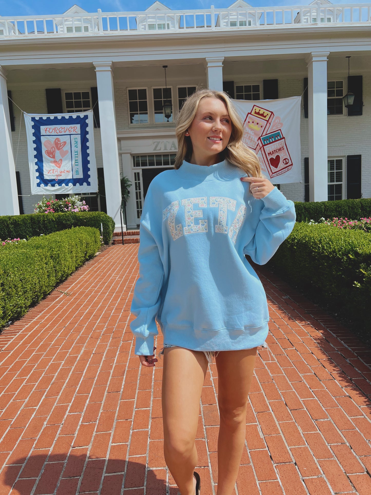PRE-ORDER: Greek Floral Embroidered Mock-Neck Sweatshirt