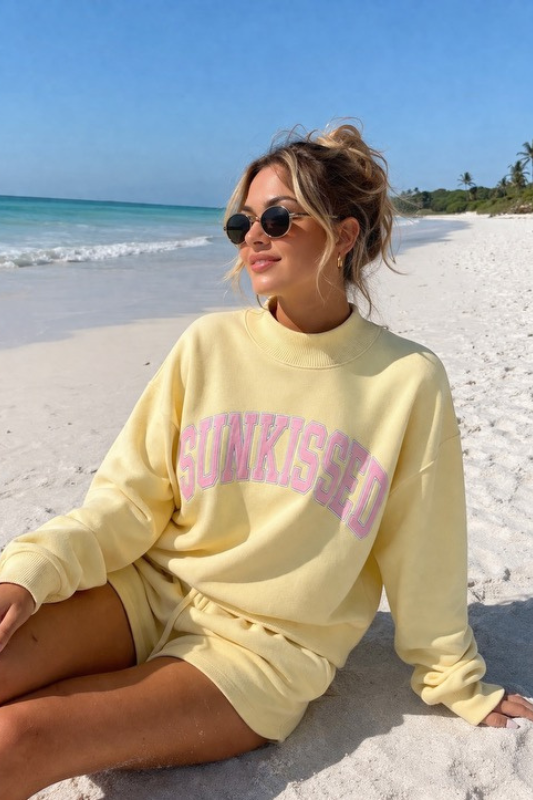 SUNKISSED Embroidered Mockneck/Shorts Set