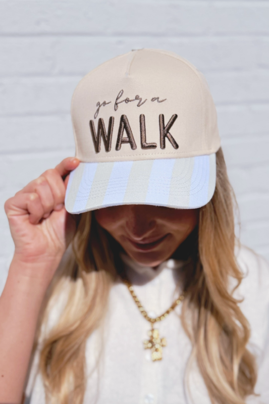 Go For a Walk Trucker Hat - Brown/Natural/Yellow Stripe