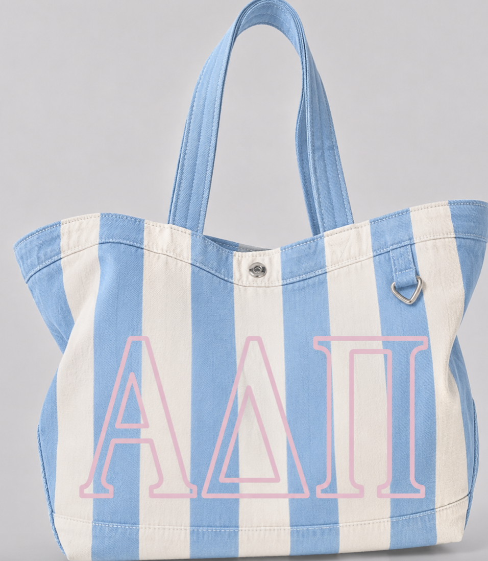 Greek Embroidered/Stripe Canvas Tote