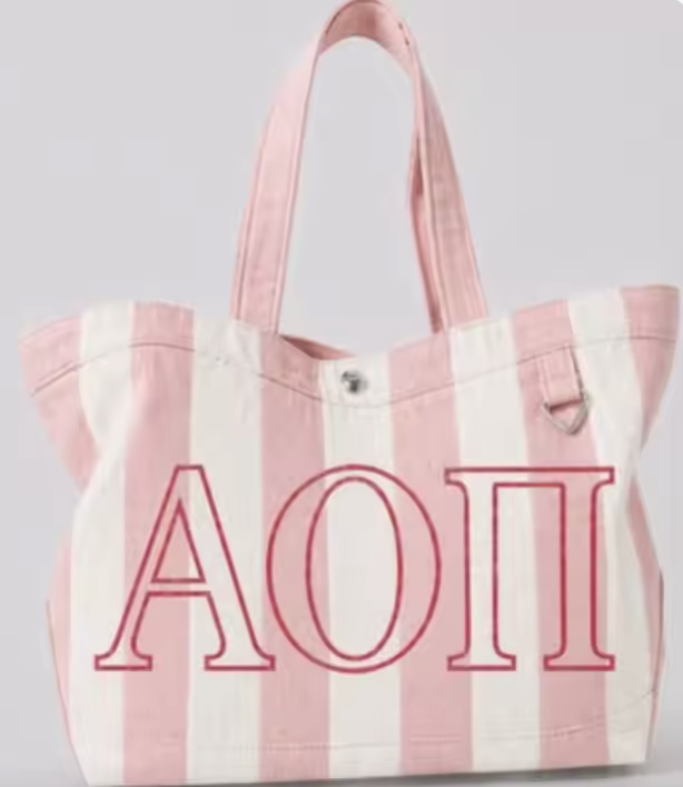 Greek Embroidered/Stripe Canvas Tote