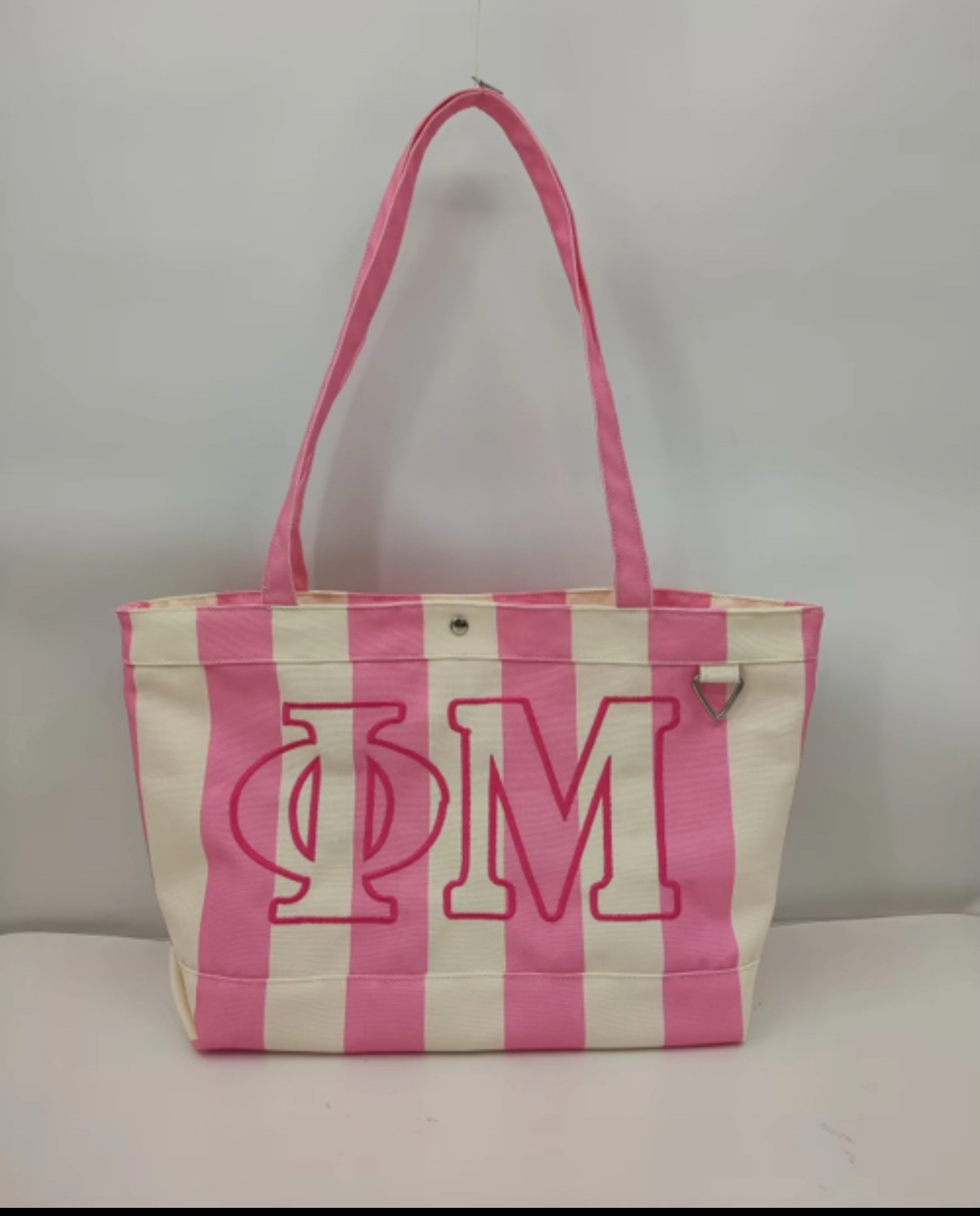 Greek Embroidered/Stripe Canvas Tote