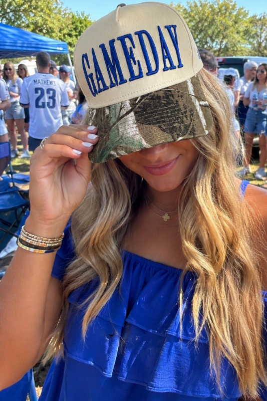 GAMEDAY Vintage Trucker Hat-Camo/Royal
