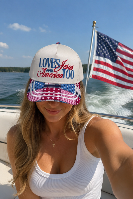 Loves Jesus And America Too Vintage Trucker Hat