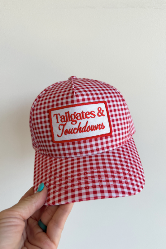 Tailgates & Touchdowns Gingham Trucker Hat-Red