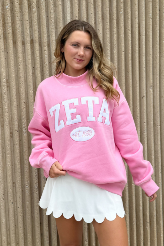 Greek Pink Established Date Mockneck Sweatshirt