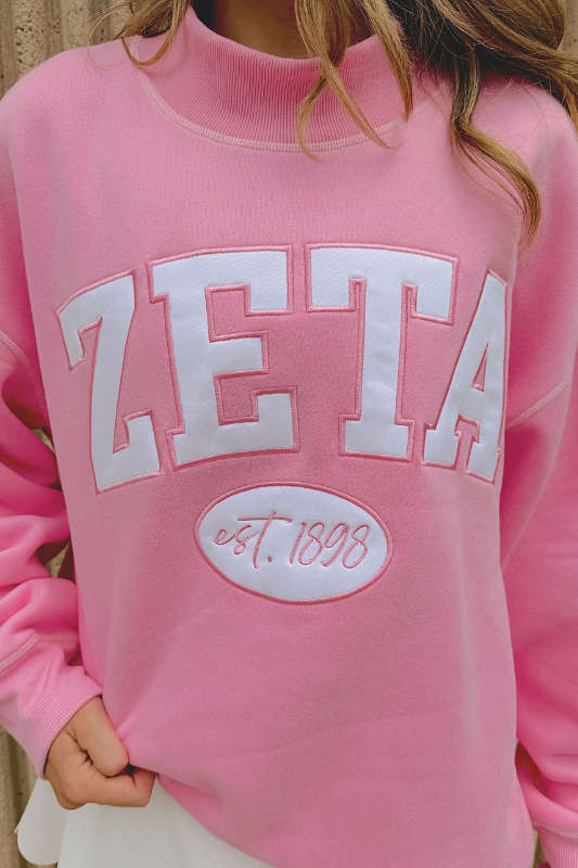 Greek Pink Established Date Mockneck Sweatshirt