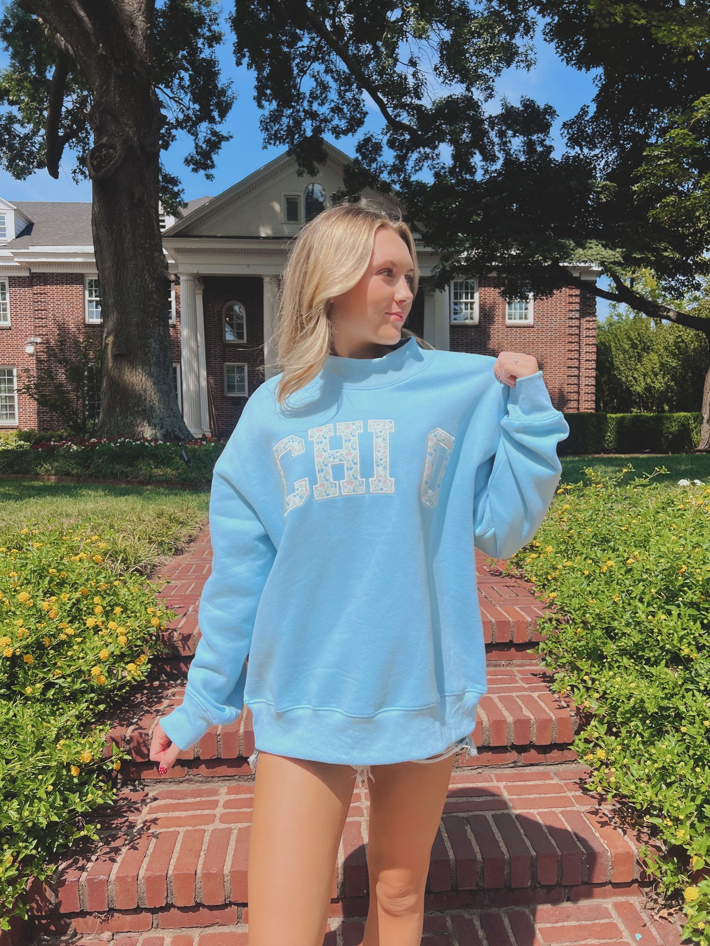 PRE-ORDER: Greek Floral Embroidered Mock-Neck Sweatshirt
