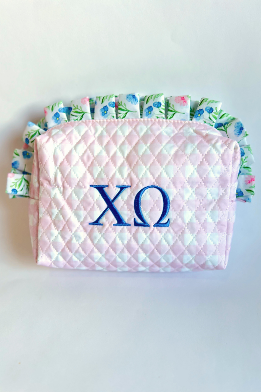 Greek Gingham Makeup Bag