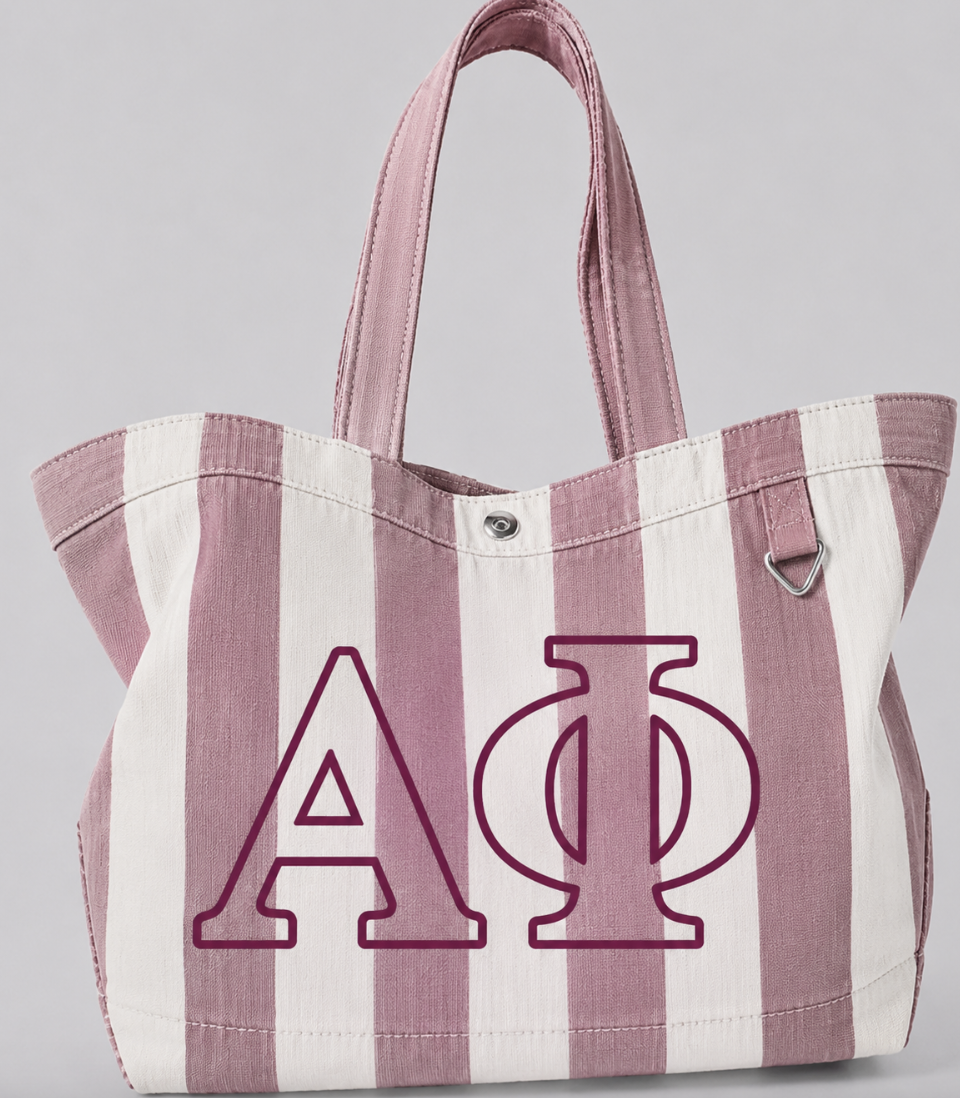 Greek Embroidered/Stripe Canvas Tote