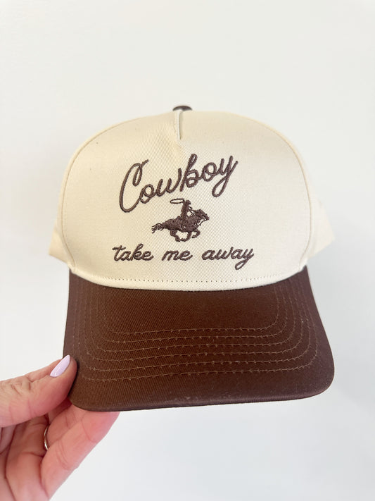 Cowboy Take Me Away Vintage Trucker Hat-Brown