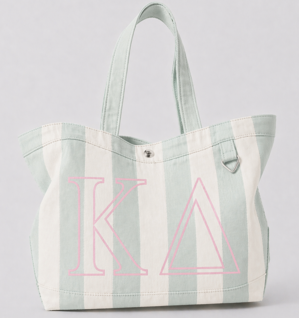 Greek Embroidered/Stripe Canvas Tote