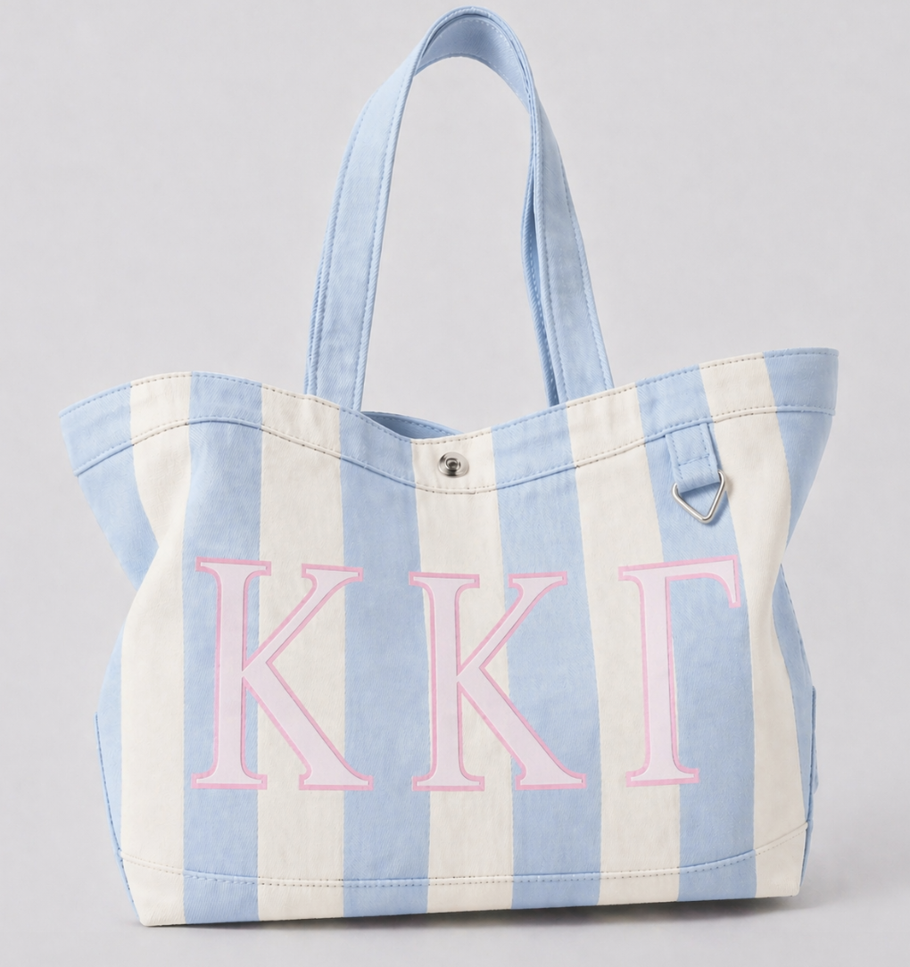 Greek Embroidered/Stripe Canvas Tote