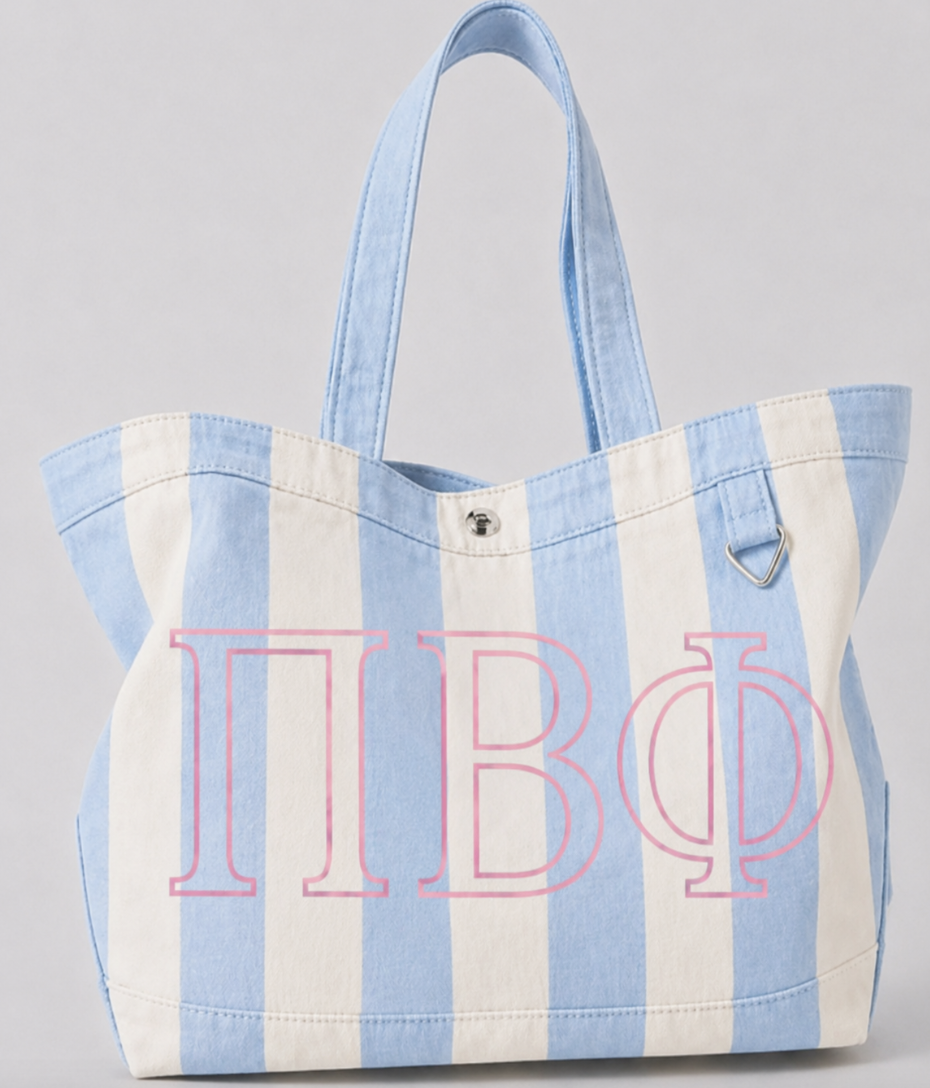 Greek Embroidered/Stripe Canvas Tote