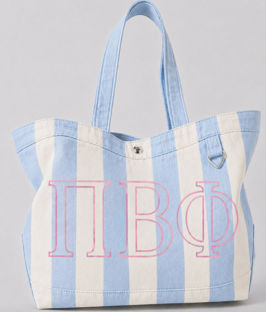 Greek Embroidered/Stripe Canvas Tote