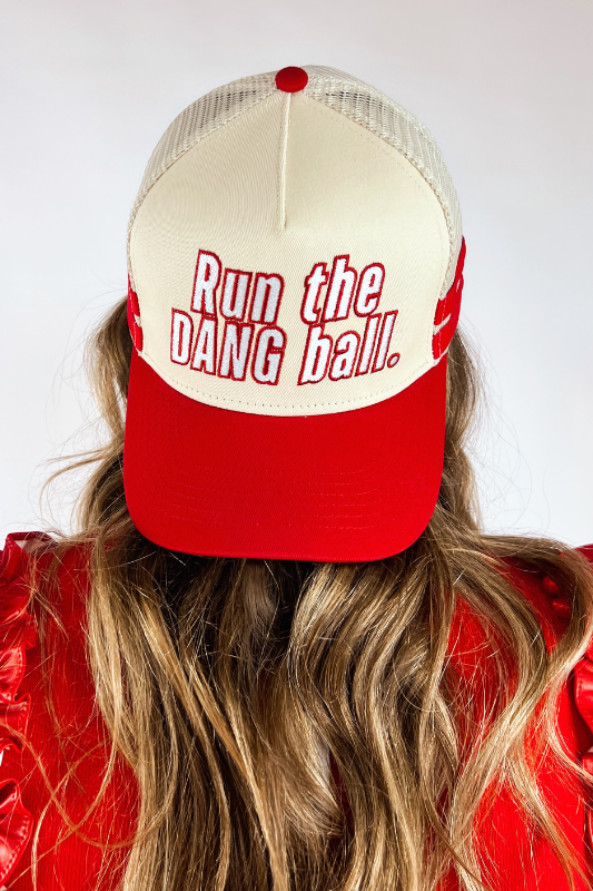Run The Dang Ball Vintage Trucker Hat-Red