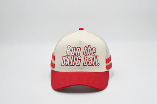 Run The Dang Ball Vintage Trucker Hat-Red