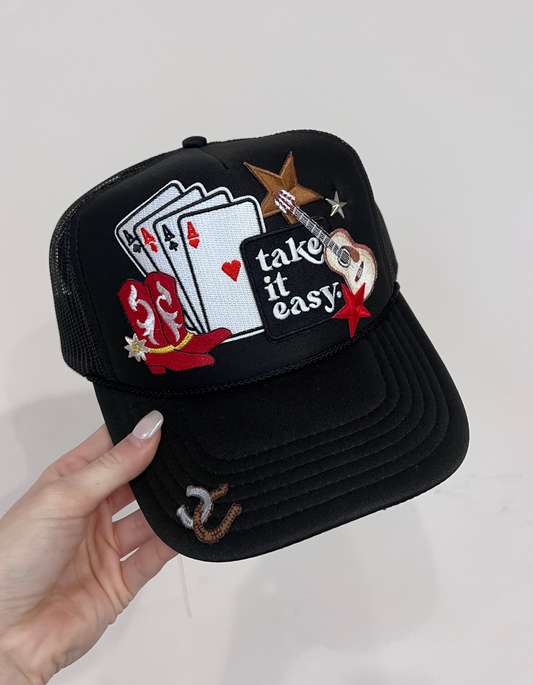 Take It Easy Cowboy Custom Patch Trucker Hat