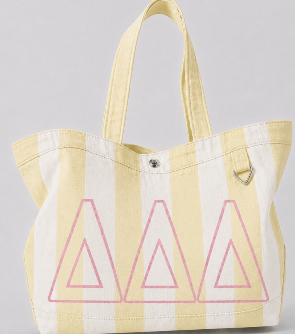 Greek Embroidered/Stripe Canvas Tote